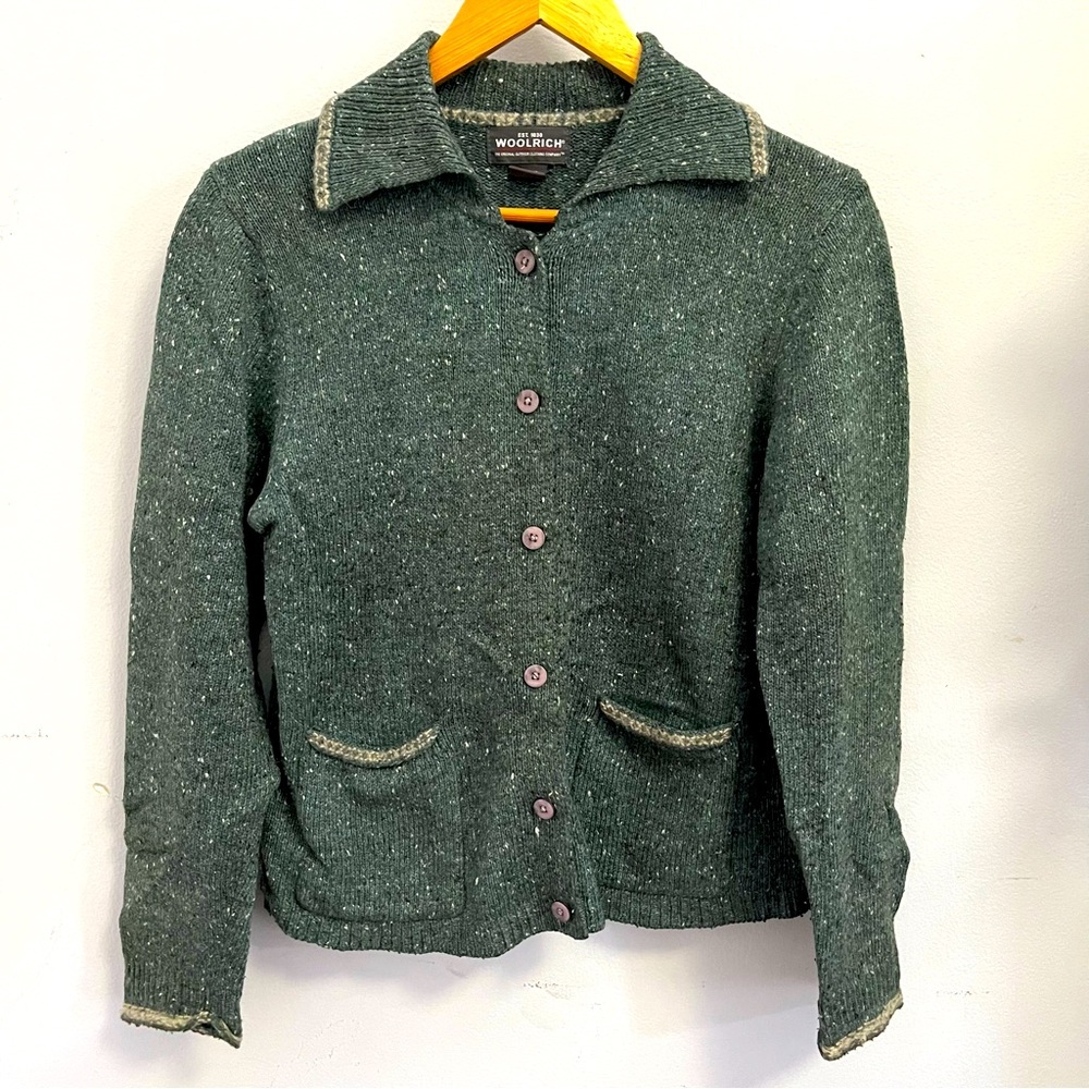 Vintage Woolrich Women's Speckled Forest Cardigan M